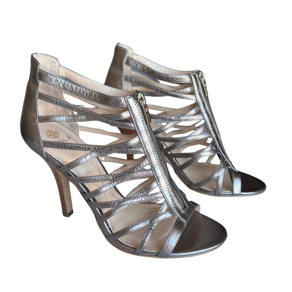 Isola "Angelique" Leather Metallic Zip Front Caged Sandal Size 10 Includes Box - Picture 4 of 10